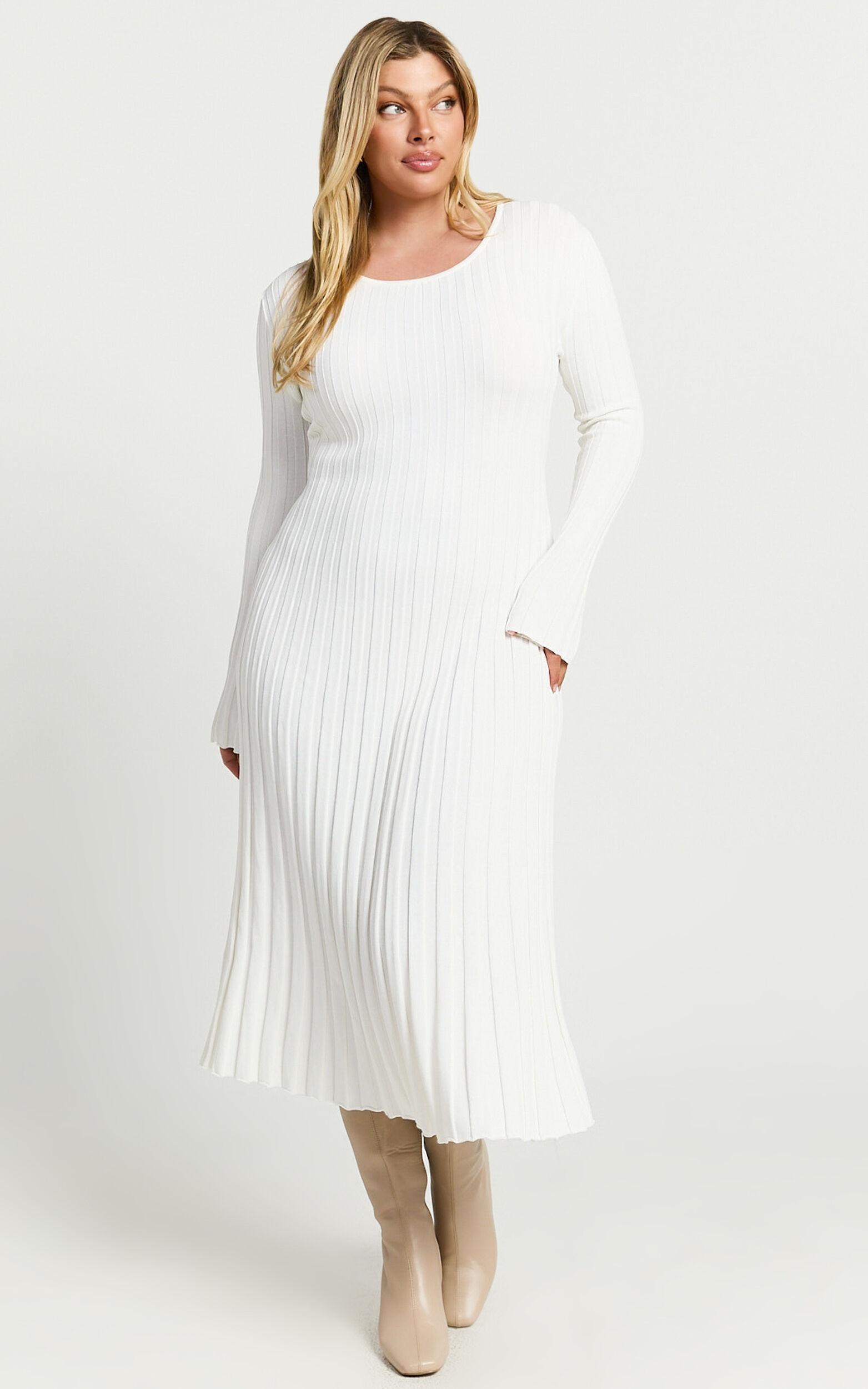 Blaire Midi Dress - Long Sleeve Tie Back Flare Dress in Ivory Product Image