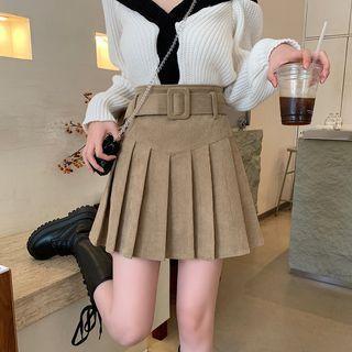 Plain Pleated Corduroy  A-Line Skirt product image