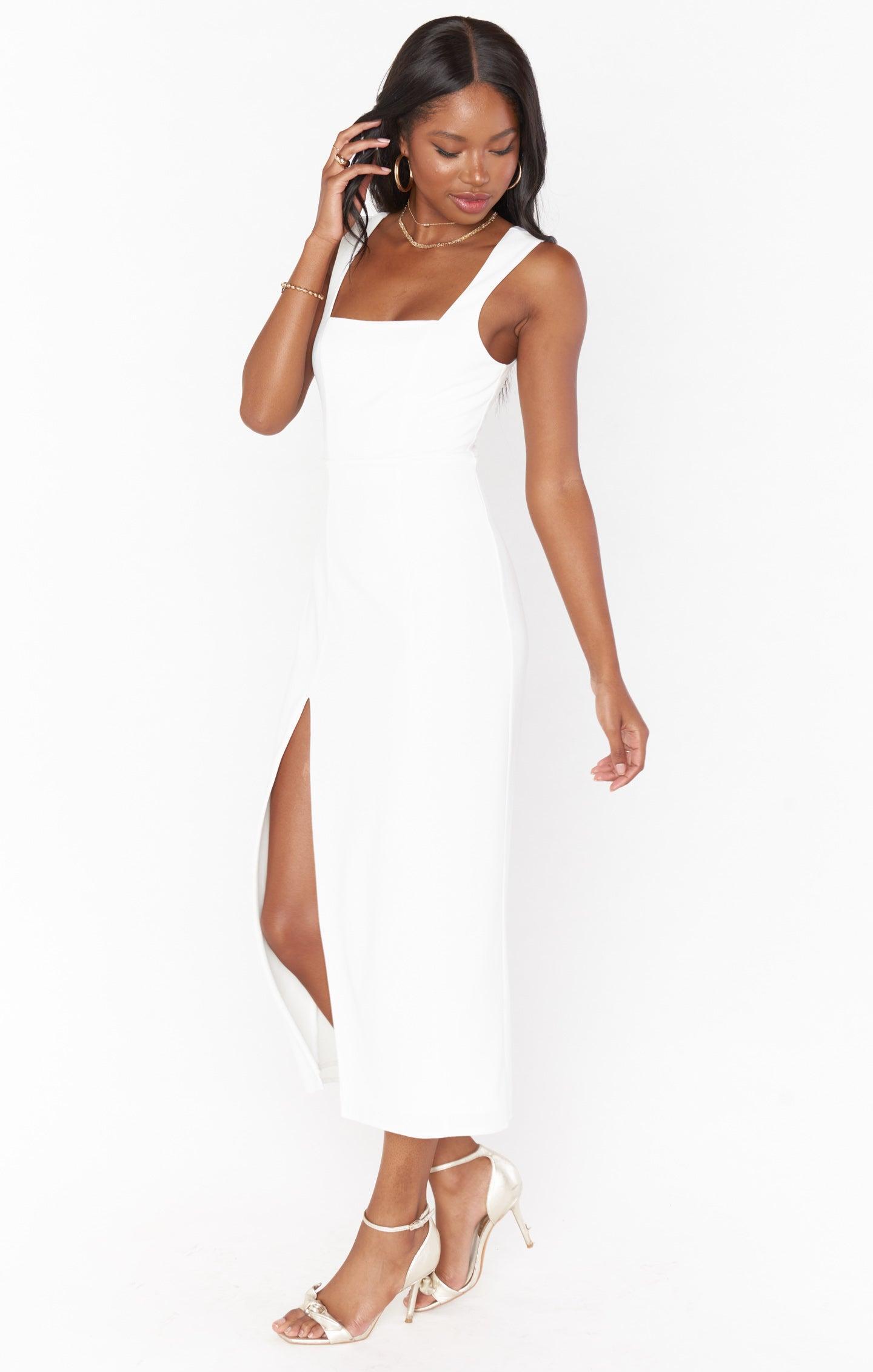 Eden Midi Dress ~ White Stretch Product Image