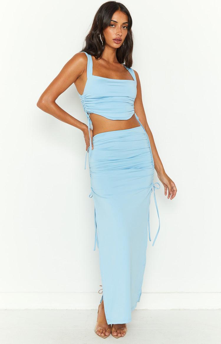 Farrar Blue Ruched Maxi Skirt Product Image