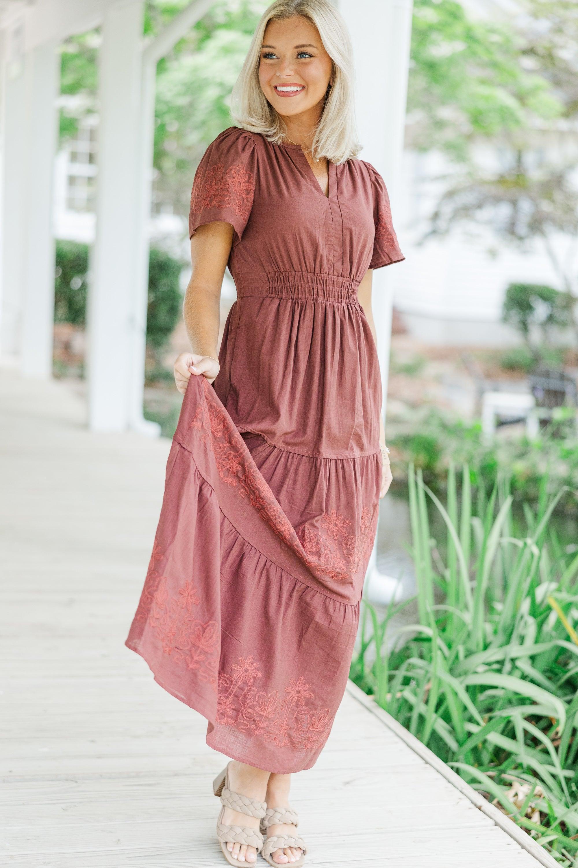 It's A Dream Burgundy Red Embroidered Maxi Dress Female Product Image