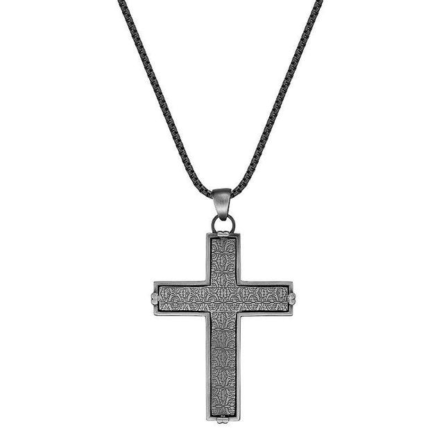 LYNX Mens Stainless Steel Textured Cross Pendant Necklace Multicolor Product Image