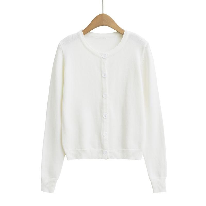 Round Neck Plain Scallop Trim Cardigan Product Image