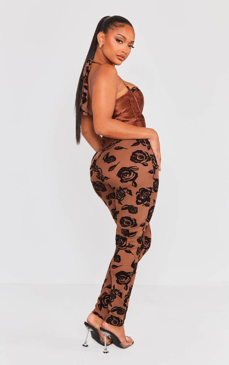 Shape Brown Corset Detail Devore Jumpsuit Product Image