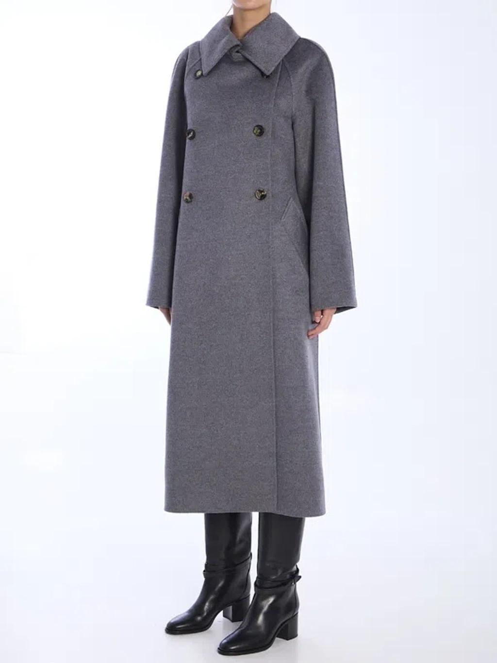 LOEWE Doublebreasted Coat In Wool And Cashmere In Grey Product Image