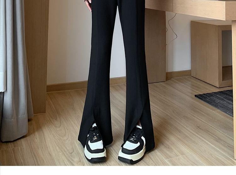 High Waist Plain Slit Hem Bootcut Pants Product Image