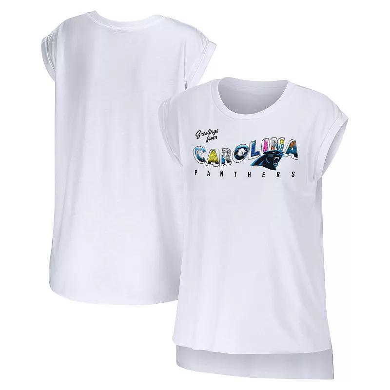 Womens WEAR by Erin Andrews Carolina Panthers Greetings From Muscle T-Shirt Product Image