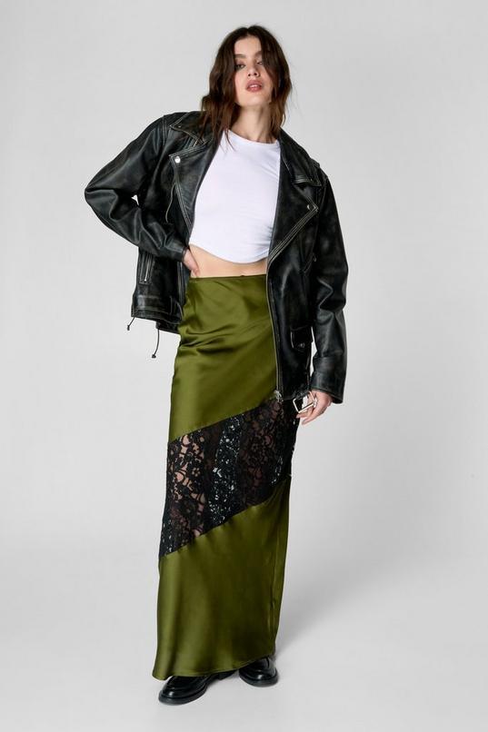 Satin Lace Trim Maxi Skirt Product Image