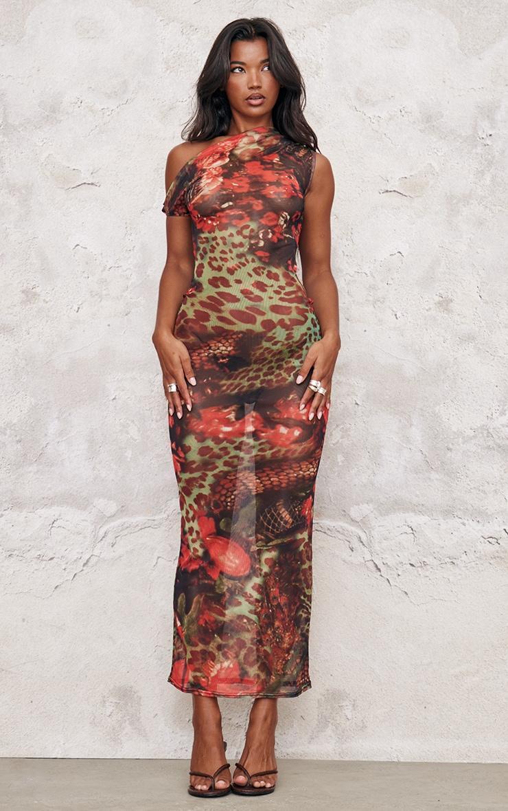 Multi Printed Mesh Sheer Maxi Dress Product Image