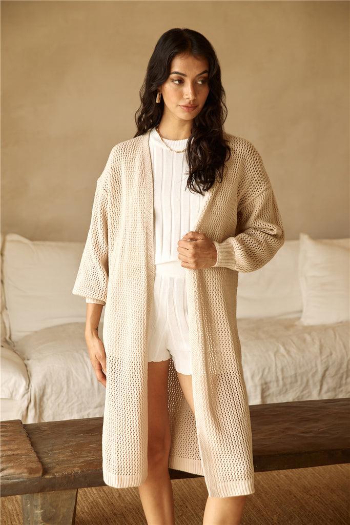 By The Fire Longline Cardigan Beige Product Image