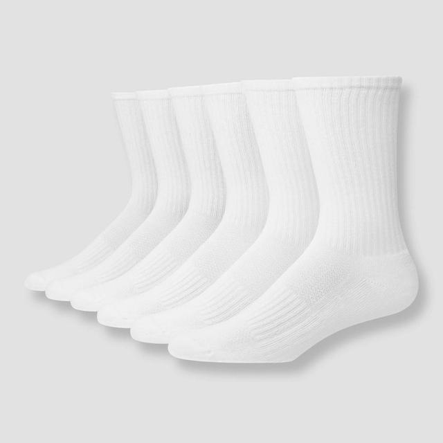 Mens Big & Tall Hanes Premium Performance Cushioned Crew Socks 6pk - White 12-14 Product Image