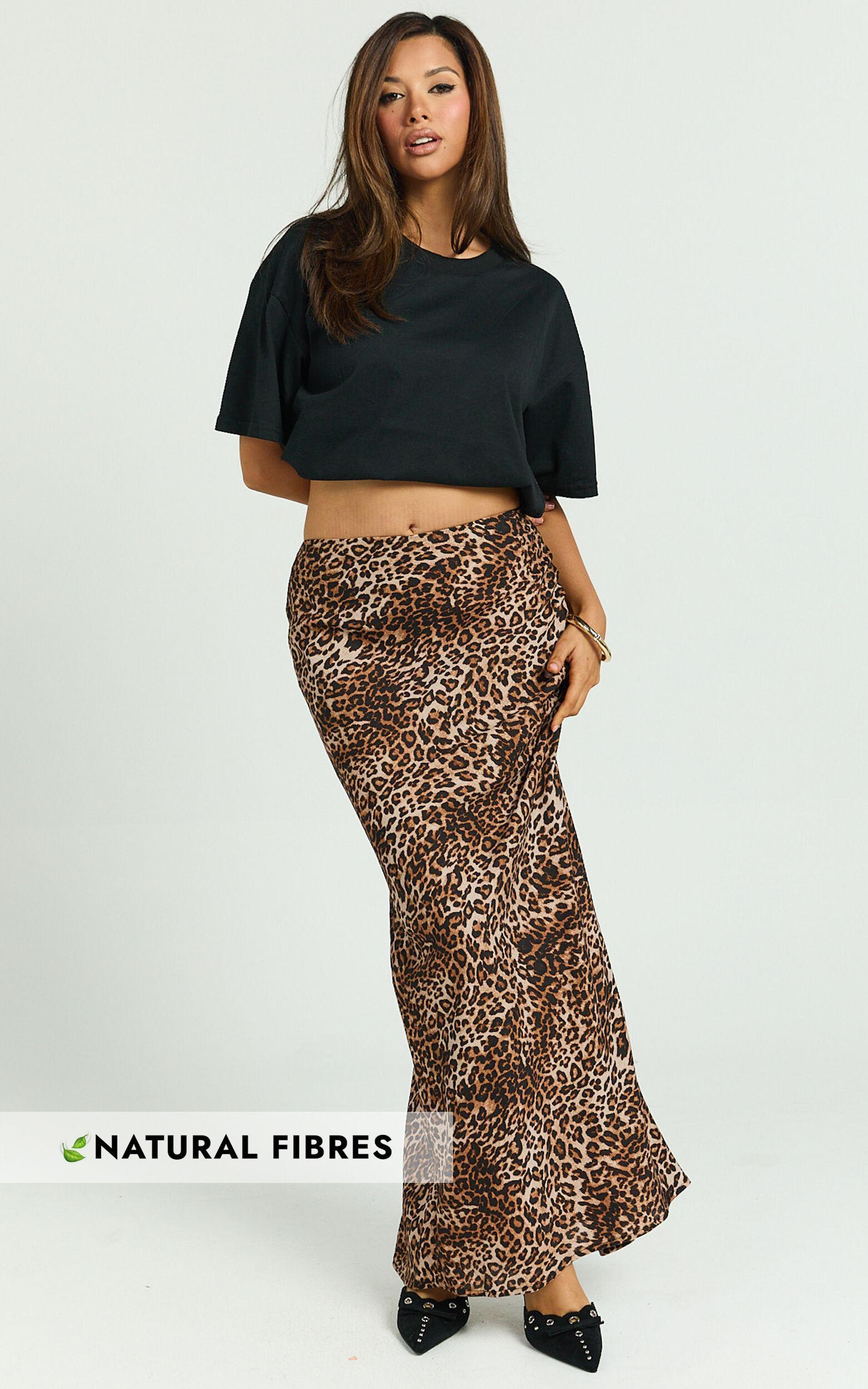 Jacqui Maxi Skirt - Bias Cut Back Split Skirt in Tonal Leopard Print Product Image