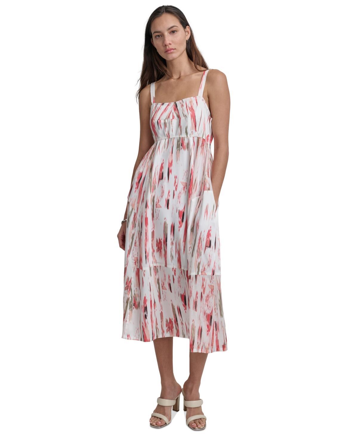 Dkny Womens Printed Mixed-Media Tiered Sleeveless Dress Product Image