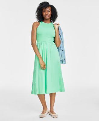 Round-Neck Ribbed-Bodice Midi Dress, Created for Macy's Product Image