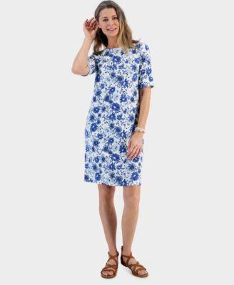 Style & Co Womens Printed Boat-Neck Elbow Sleeve Dress, Created for Macys Product Image