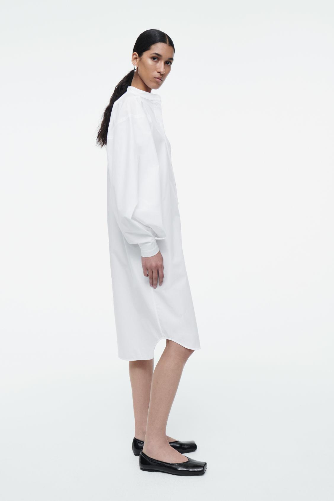 GRANDAD-COLLAR MIDI SHIRT DRESS Product Image