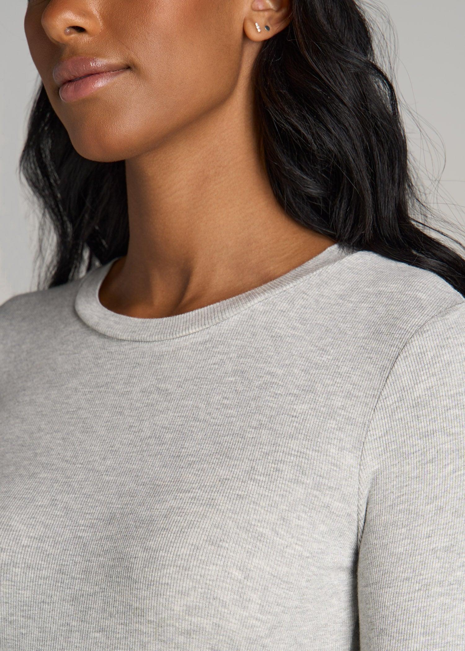 FITTED Ribbed Long Sleeve Tee in Grey Mix - Tall Women's Shirts Product Image