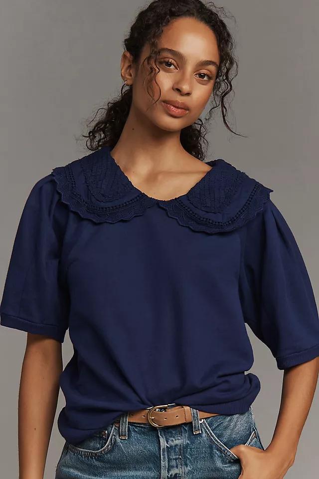 Maeve Short-Sleeve Embellished-Collar Top Product Image