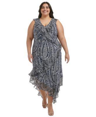 Plus Size Ruffled Printed Midi Dress Product Image