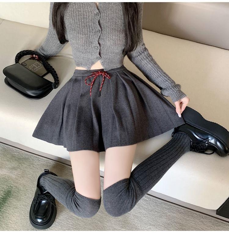 High Waist Plain Pleated Mini A-Line Skirt Product Image