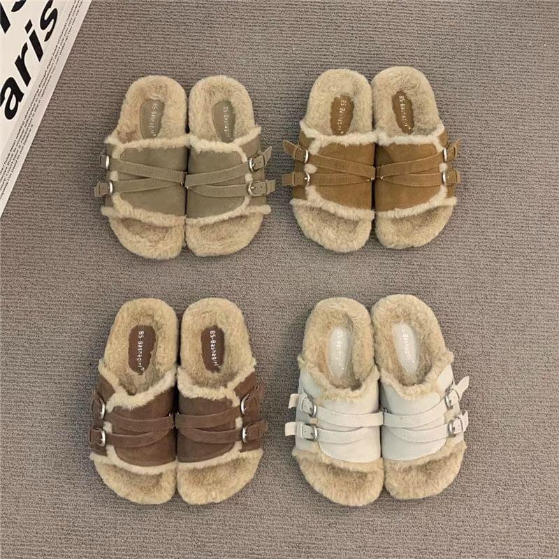 Buckled Fleece Slide Sandals Product Image