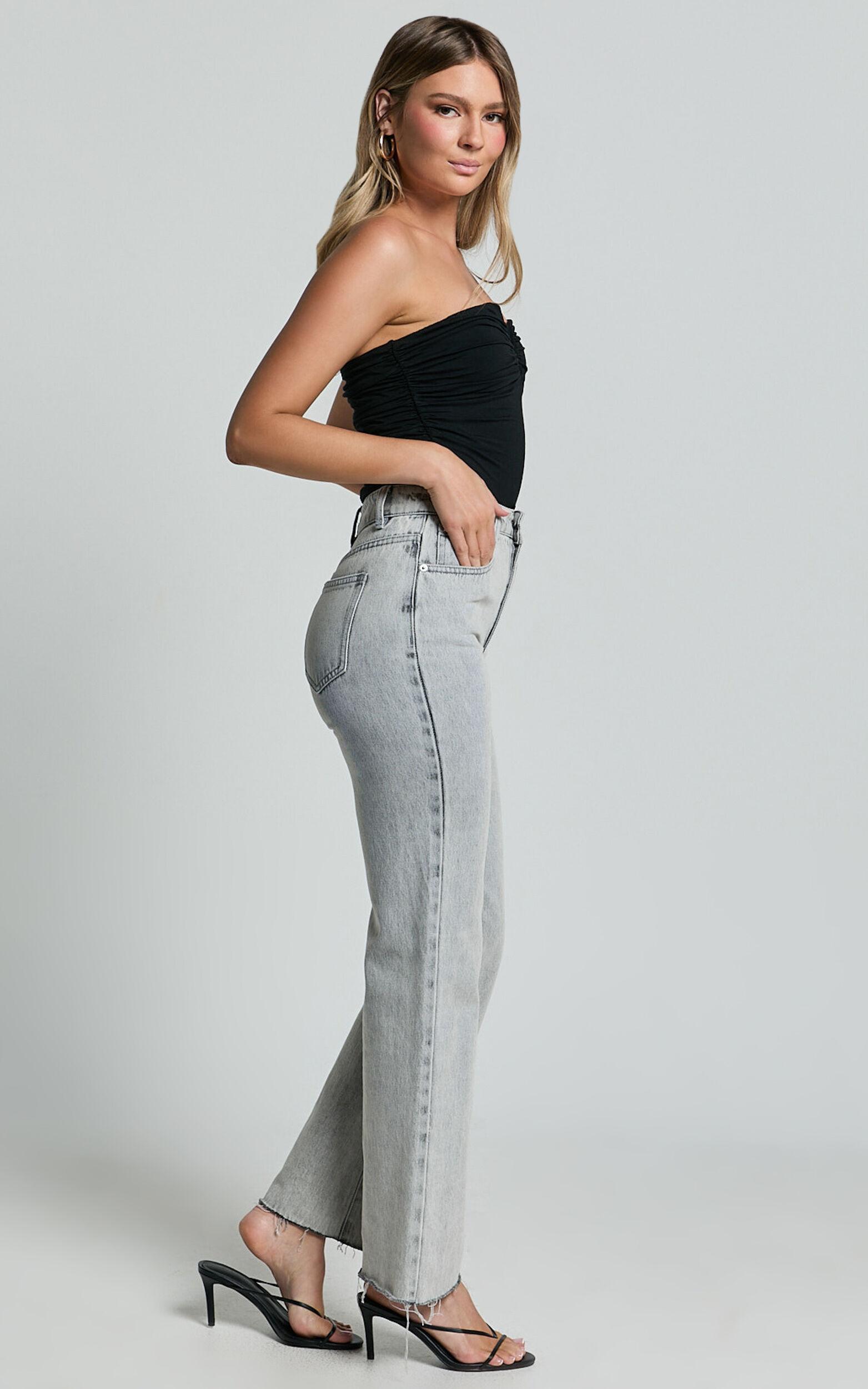 Dexter Jeans - High Waisted Straight Leg Denim Jeans in Grey Wash Product Image