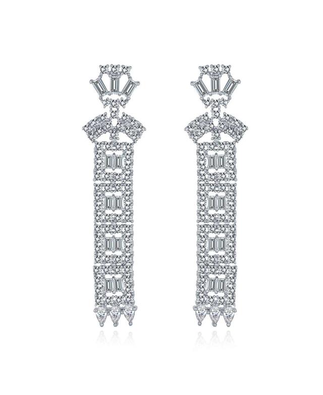 Bling Jewelry Bridal Aaa Cubic Zirconia Cz Linear Statement Traditional Asian Estate Art Deco Style Column Chandelier Earrings For Women Prom Silver P Product Image