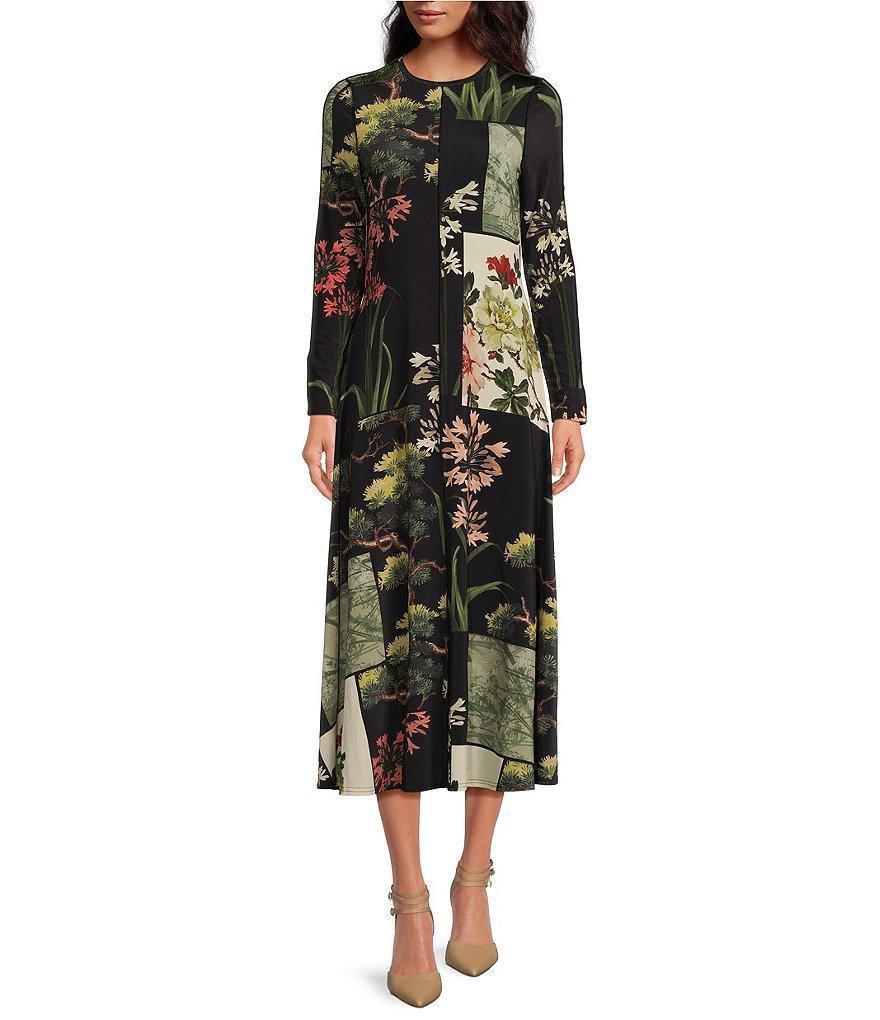 Ted Baker London Gretia Patchwork Floral Print Crew Neck Long Sleeve A-Line Midi Dress Product Image