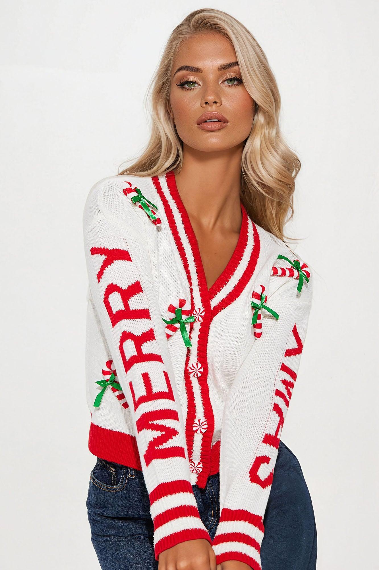 Merry Xmas Time Cardigan - White/combo Product Image