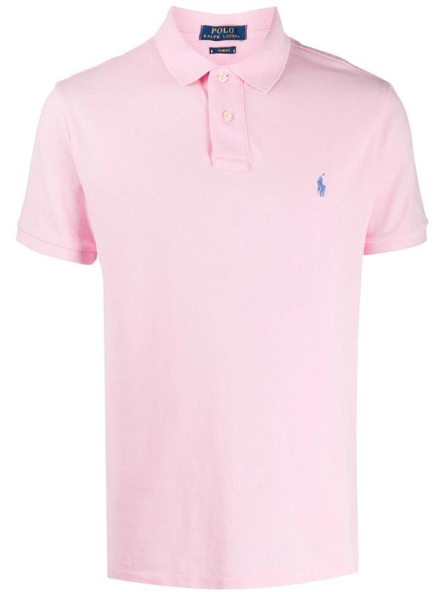 Embroidered-logo Short-sleeved Polo Shirt In Pink Product Image