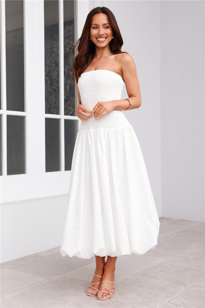 Vacay In The Maldives Strapless Bubble Midi Dress White Product Image