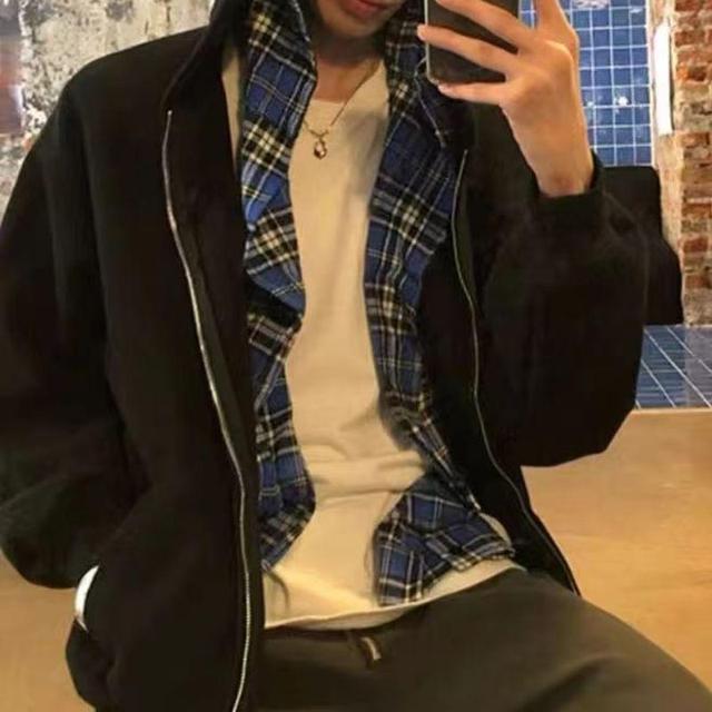 Plaid Panel Mock Two Piece Zip Hoodie Product Image