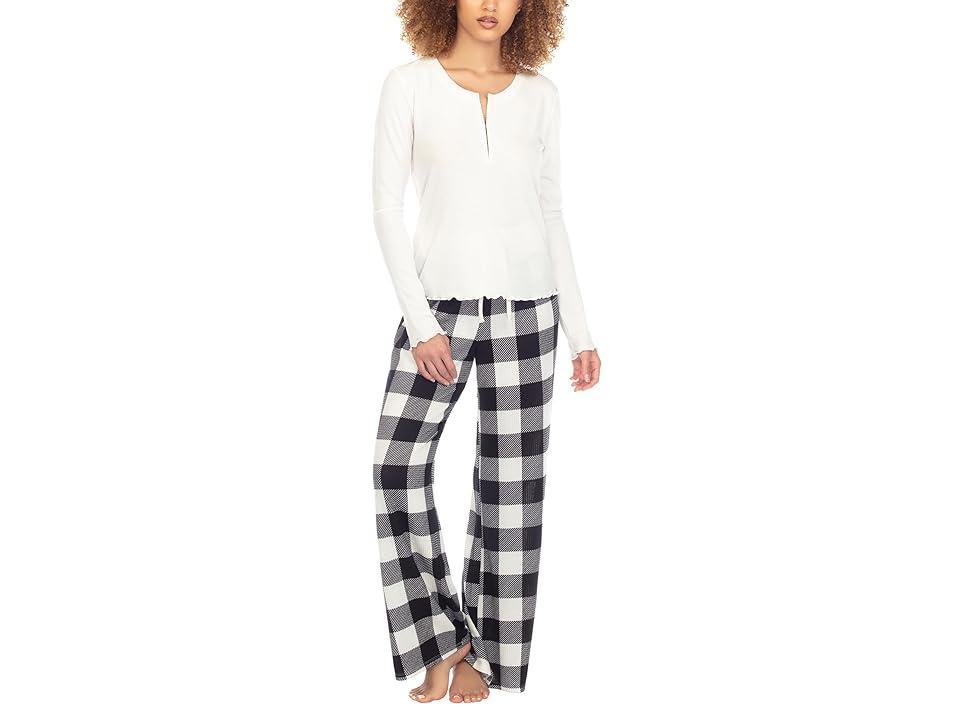 Honeydew Intimates Snowed in Baby Waffle and Hacci PJ Set (Ivory Check) Women's Pajama Sets Product Image