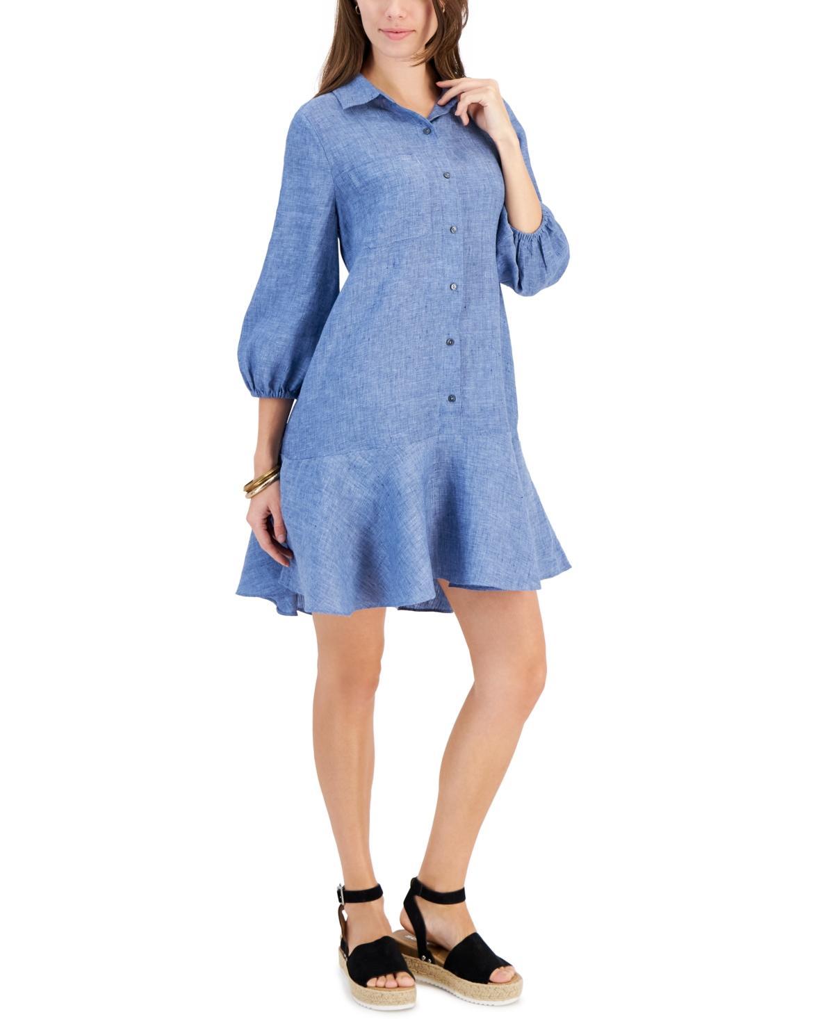 Charter Club Womens 100% Linen Flounce Shirtdress, Created for Macys product image