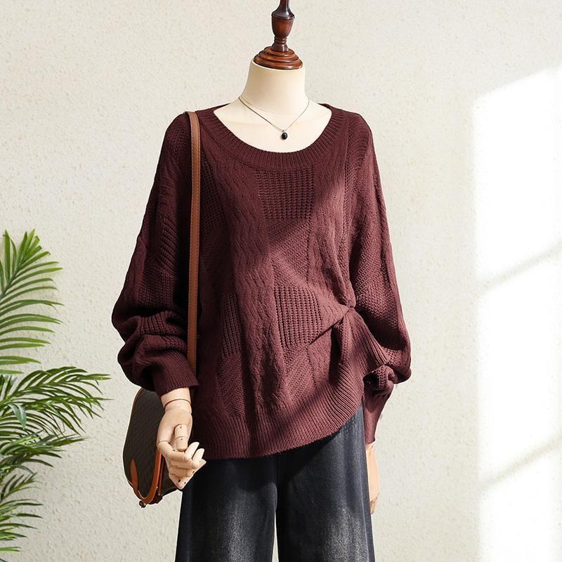 Crew Neck Plain Cable Knit Oversized Sweater product image