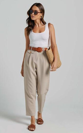 Suri Cropped Pant - High Waisted Tapered Tailored Pant With Pocket Detail in Sand Product Image