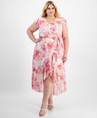 Plus Size Floral-Print Wrap Dress Product Image