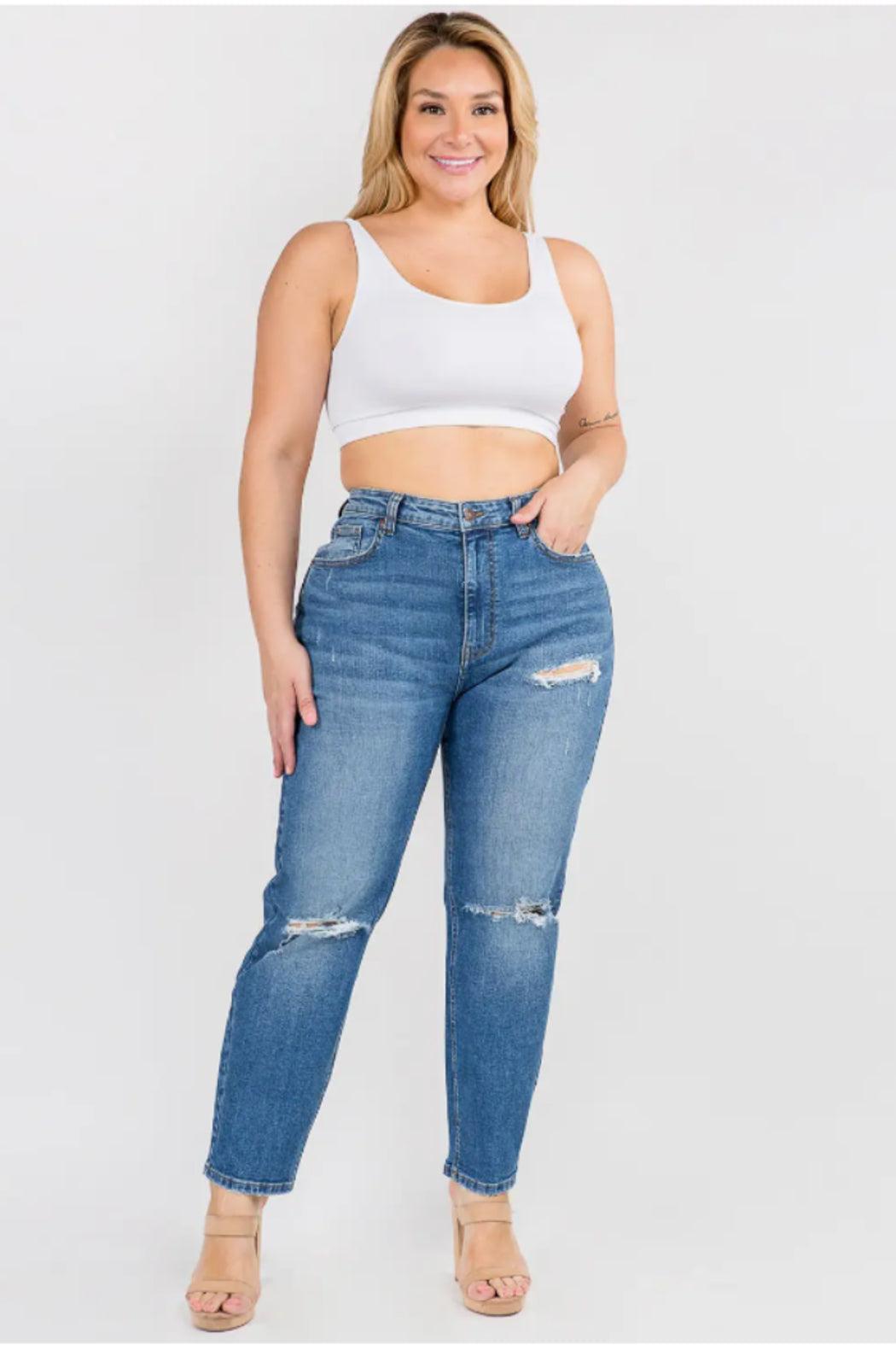 Plus Size High Waist Distressed Relaxed Jeans Product Image