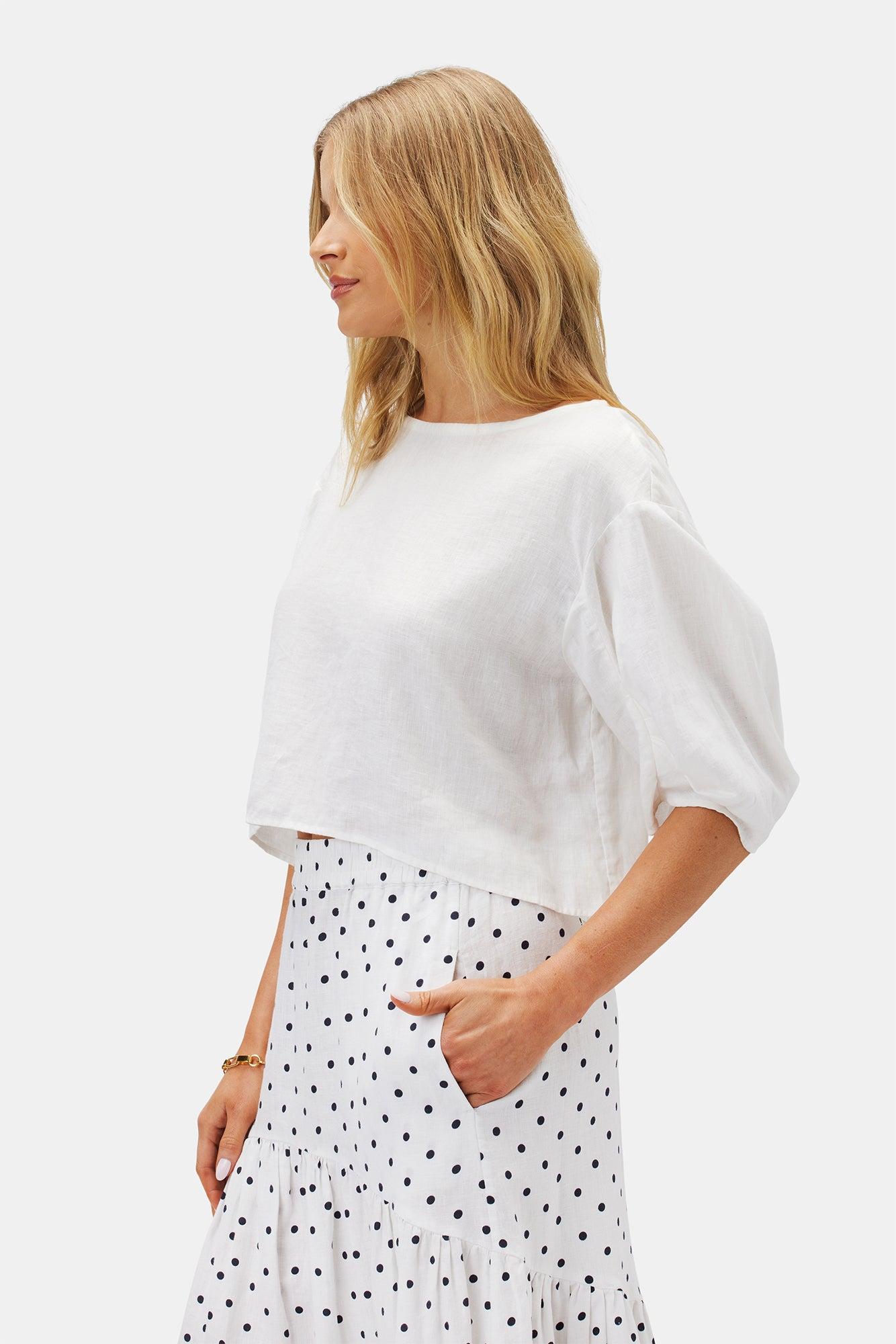 Lilly Pilly Leia Organic Linen Top - White Product Image