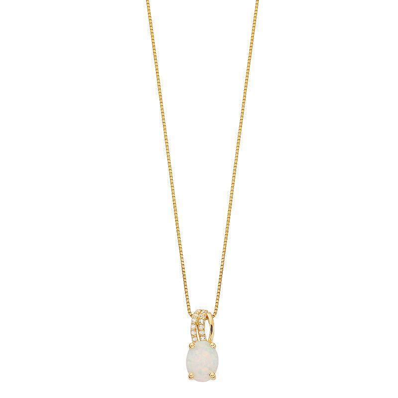 Gemminded Gold over Silver Lab-Created Opal Pendant Necklace, Womens Gold Tone Product Image