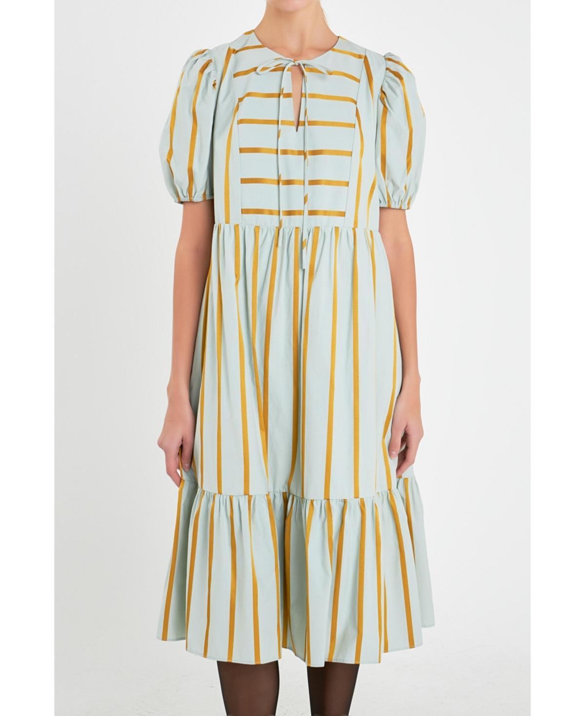 Womens Striped Blouson Midi Dress Product Image