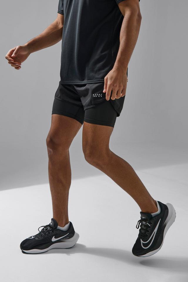 Mens Black Man Active 2 In 1 3inch Regular Fit Running Short, Black Product Image