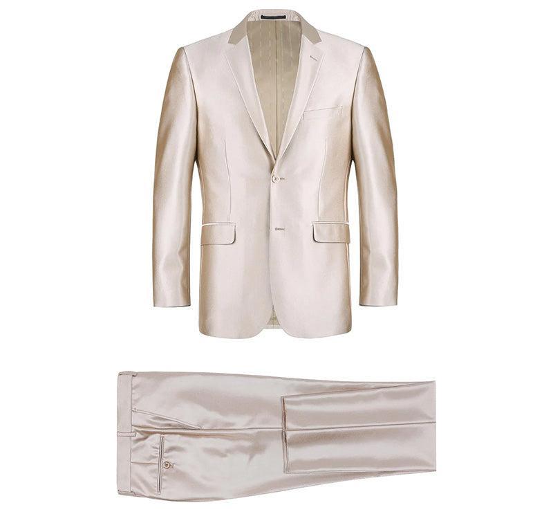 Beige Slim Fit Sharkskin Italian Styled 2 Piece Suit Product Image