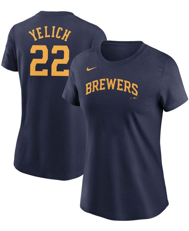 Womens Christian Yelich Navy Milwaukee Brewers Name Number T-shirt Product Image