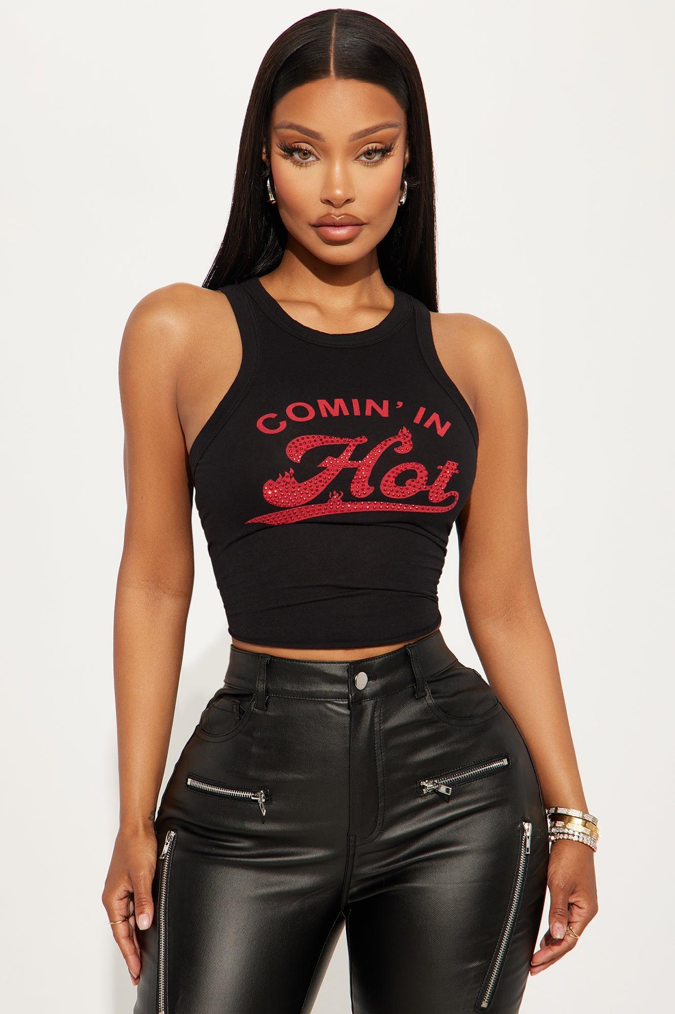 Comin' In Hot Rhinestone Top - Black Product Image