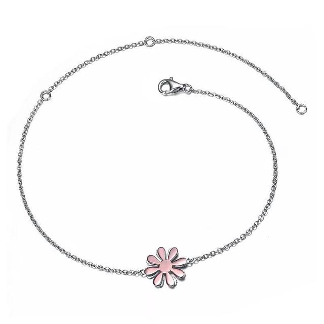 Two Tone 18k Rose Gold & Sterling Silver Daisy Flower Charm Anklet, Womens, Size: 7+1.25+2 Product Image