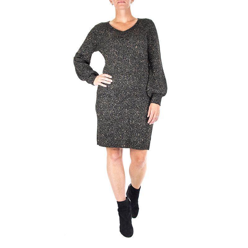 Womens Nina Leonard Sequin Sweater Dress Blue Product Image