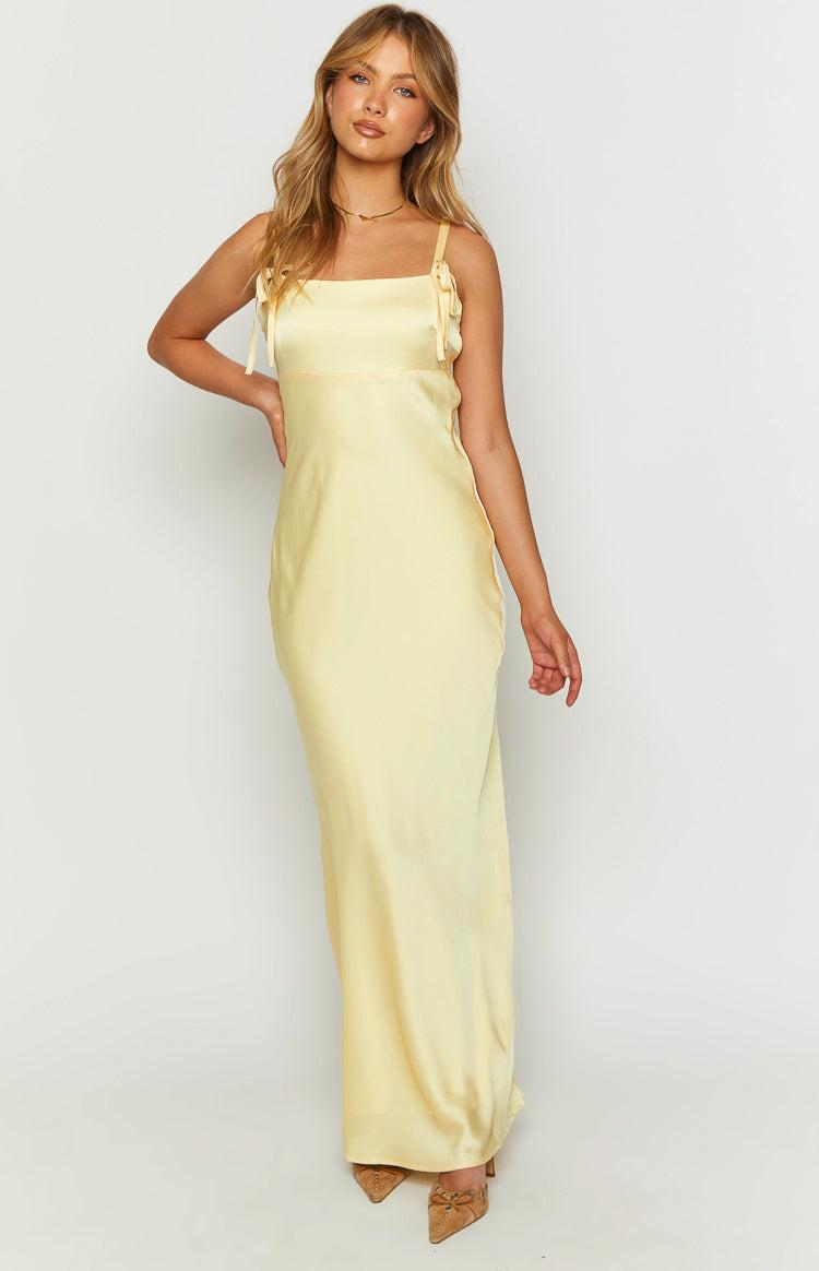 Zya Yellow Satin Maxi Dress Product Image