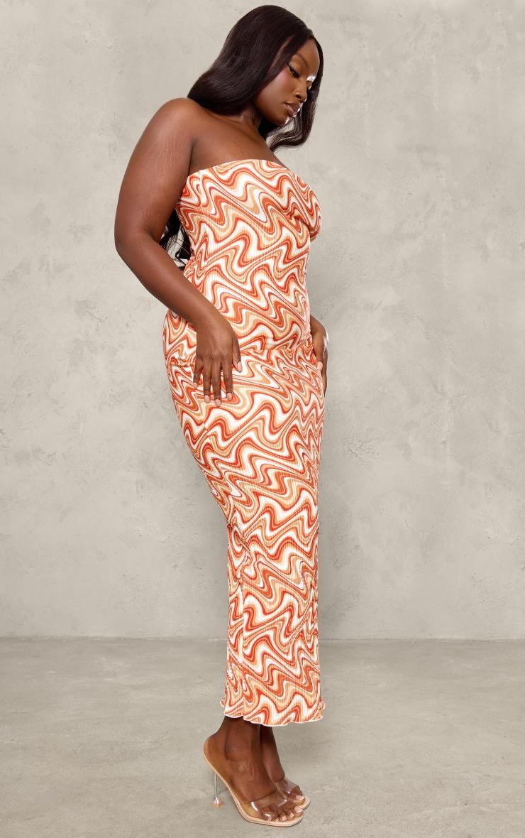 Plus Red Swirl Printed Plisse Bandeau Maxi Dress Product Image