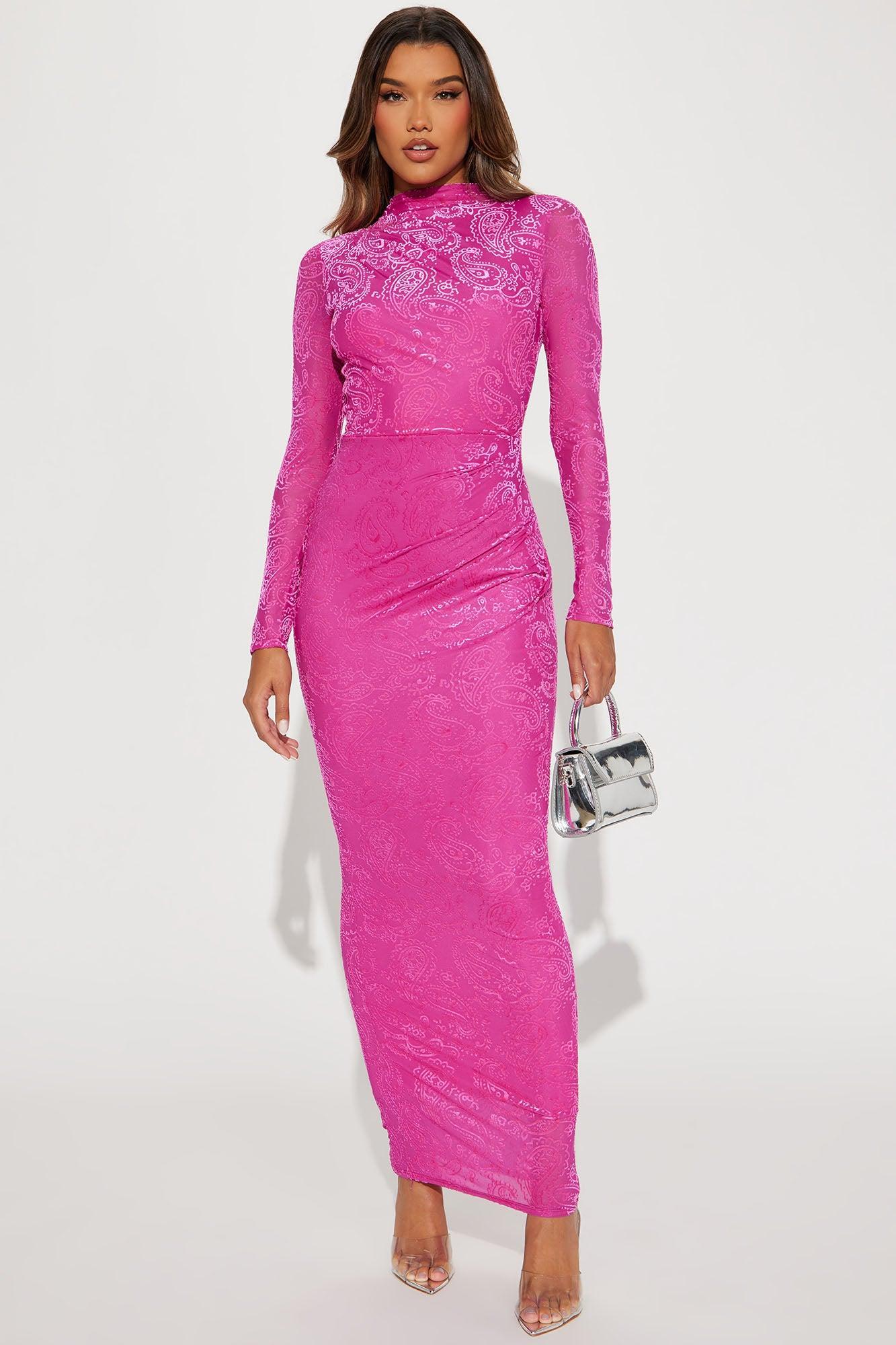 Aubrey Mesh Maxi Dress - Magenta Product Image